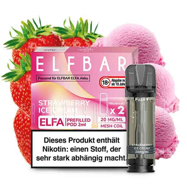 Elfbar - ELFA CP Prefilled Pod 2ml 20mg/ml (2 Stück) Strawberry Ice Cream